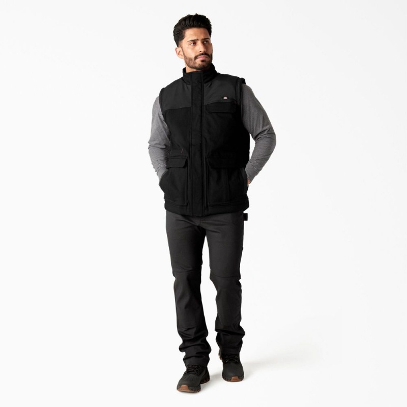 Black Dickies FLEX Duck Canvas Insulated Men's Vest | 196-YRBHXQ