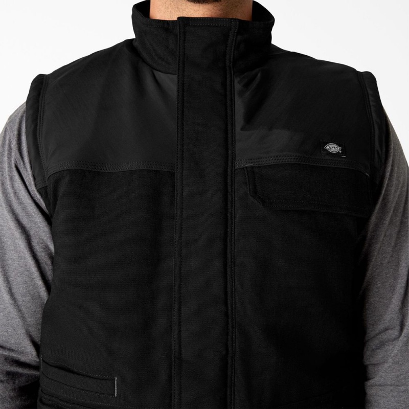 Black Dickies FLEX Duck Canvas Insulated Men's Vest | 196-YRBHXQ