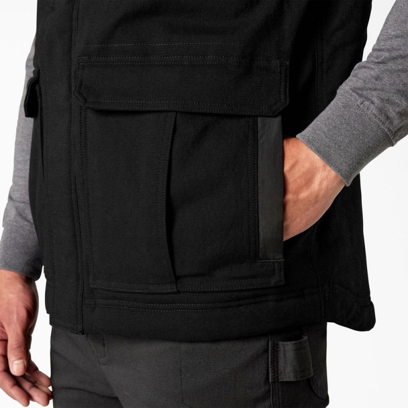 Black Dickies FLEX Duck Canvas Insulated Men's Vest | 196-YRBHXQ