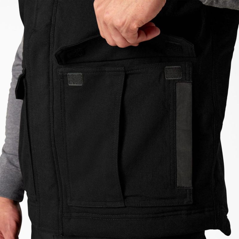 Black Dickies FLEX Duck Canvas Insulated Men's Vest | 196-YRBHXQ