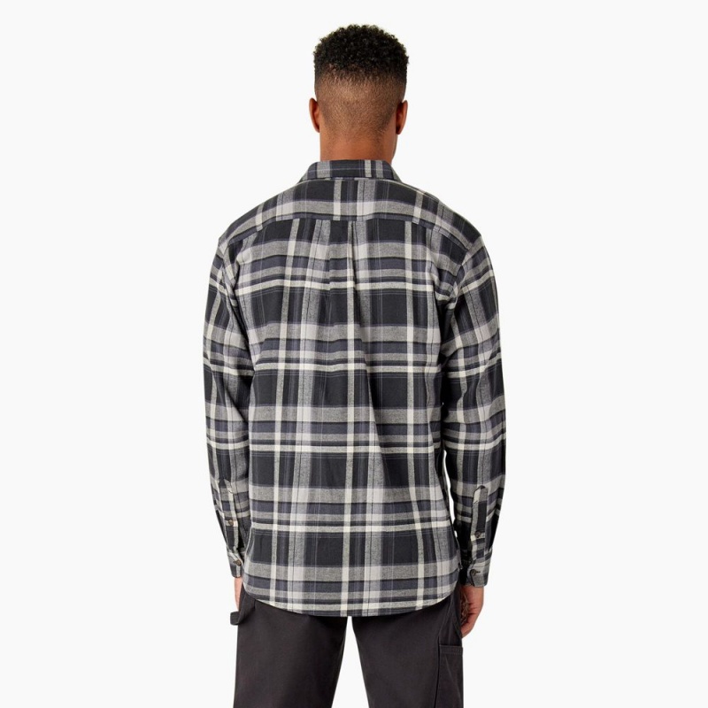 Black Dickies FLEX Long Sleeve Flannel Men's Shirt | 406-DZWMCJ