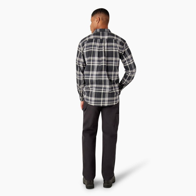 Black Dickies FLEX Long Sleeve Flannel Men's Shirt | 406-DZWMCJ