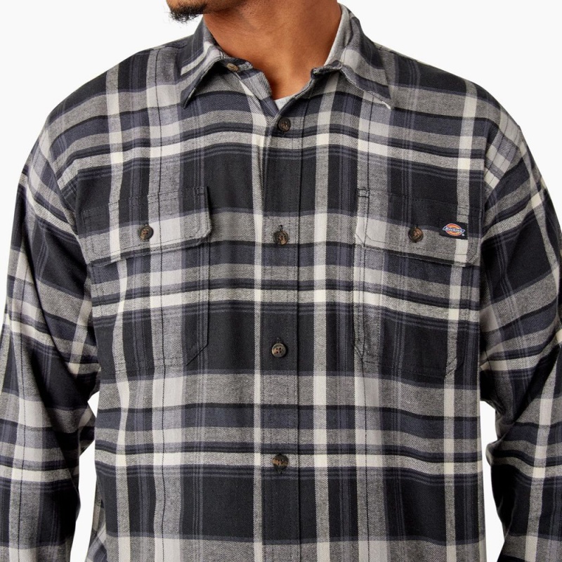 Black Dickies FLEX Long Sleeve Flannel Men's Shirt | 406-DZWMCJ