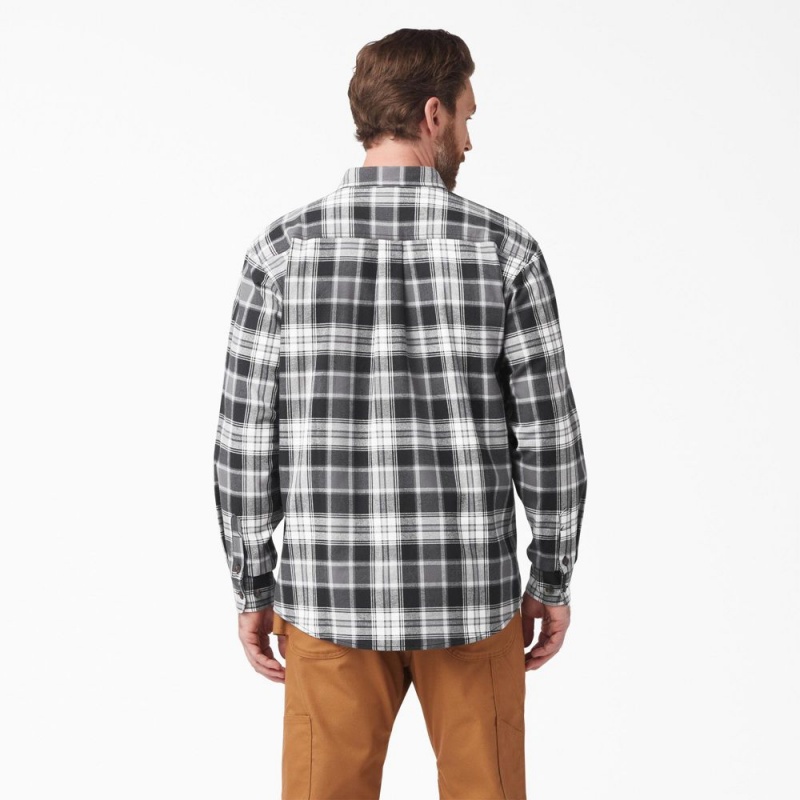 Black Dickies FLEX Long Sleeve Flannel Men's Shirt | 026-GSMJPW