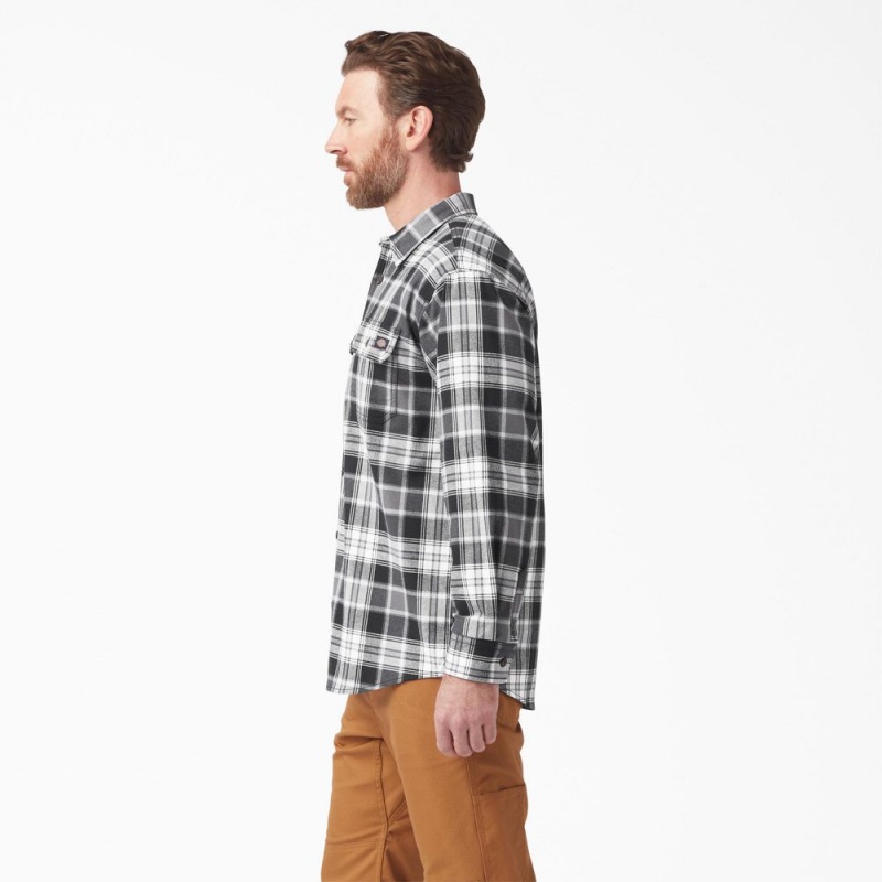 Black Dickies FLEX Long Sleeve Flannel Men's Shirt | 026-GSMJPW