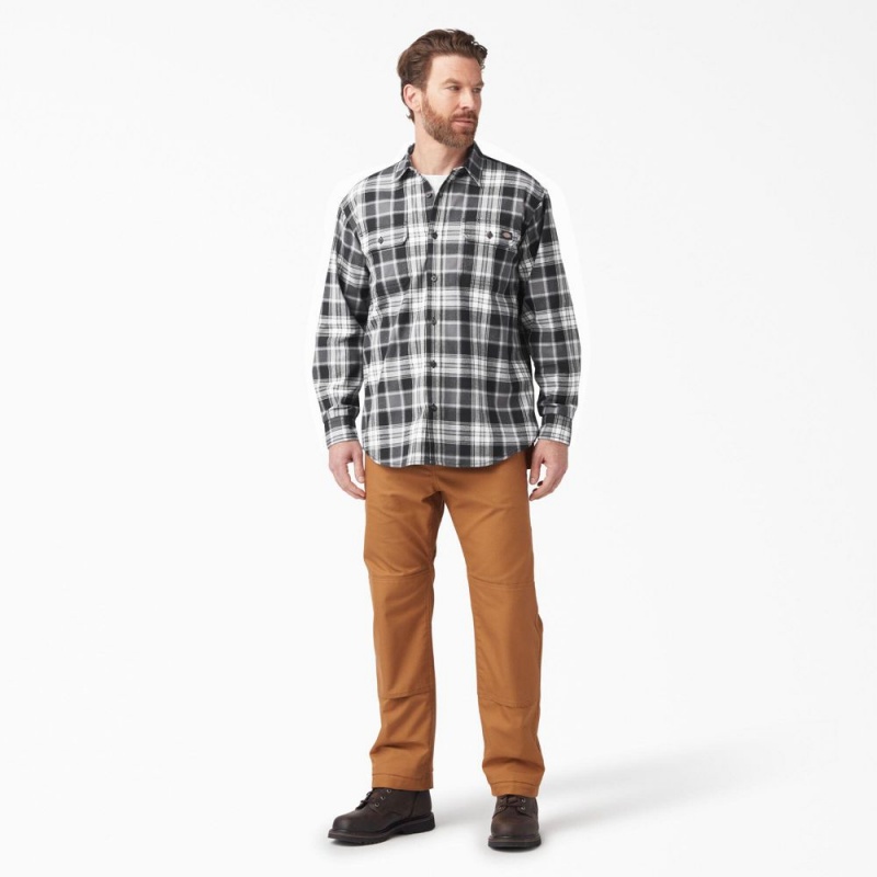 Black Dickies FLEX Long Sleeve Flannel Men's Shirt | 026-GSMJPW