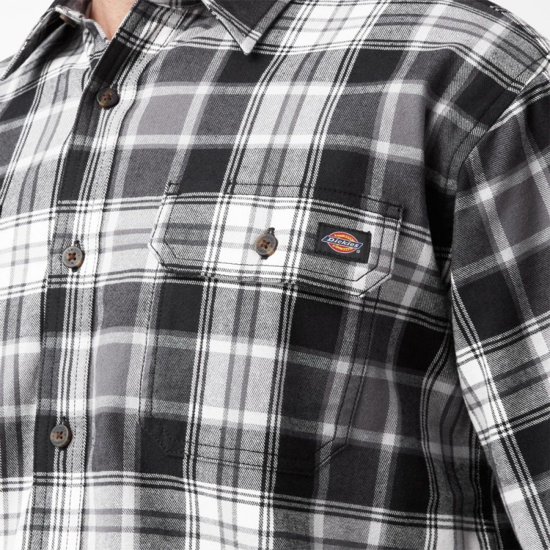 Black Dickies FLEX Long Sleeve Flannel Men's Shirt | 026-GSMJPW