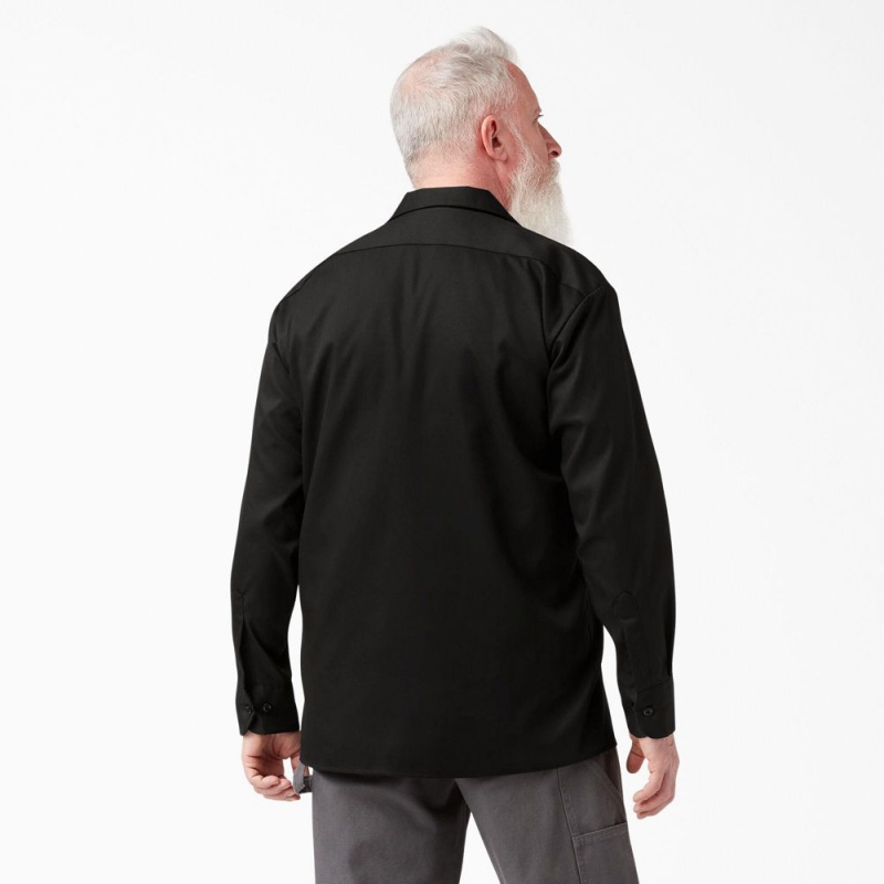 Black Dickies FLEX Relaxed Fit Long Sleeve Men's Work Shirts | 270-IJOUPS