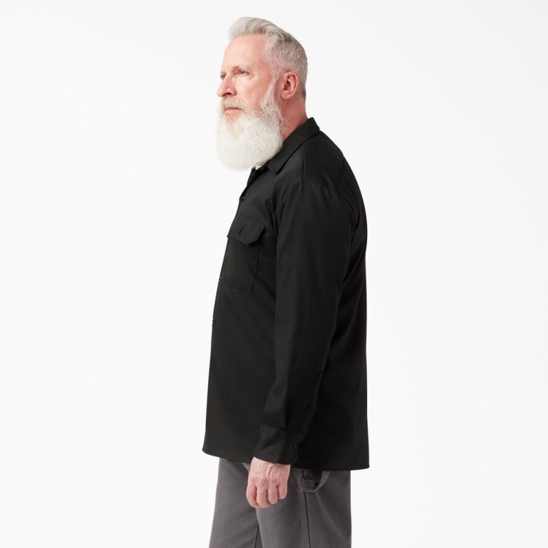 Black Dickies FLEX Relaxed Fit Long Sleeve Men's Work Shirts | 270-IJOUPS