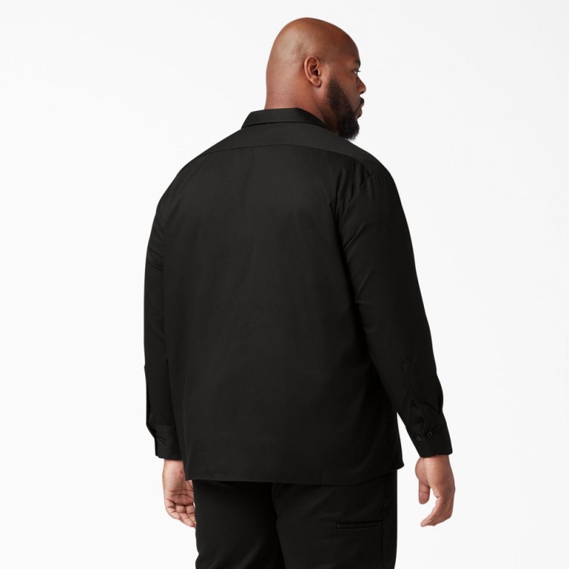 Black Dickies FLEX Relaxed Fit Long Sleeve Men's Work Shirts | 270-IJOUPS