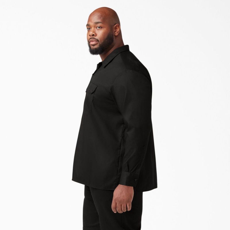 Black Dickies FLEX Relaxed Fit Long Sleeve Men's Work Shirts | 270-IJOUPS