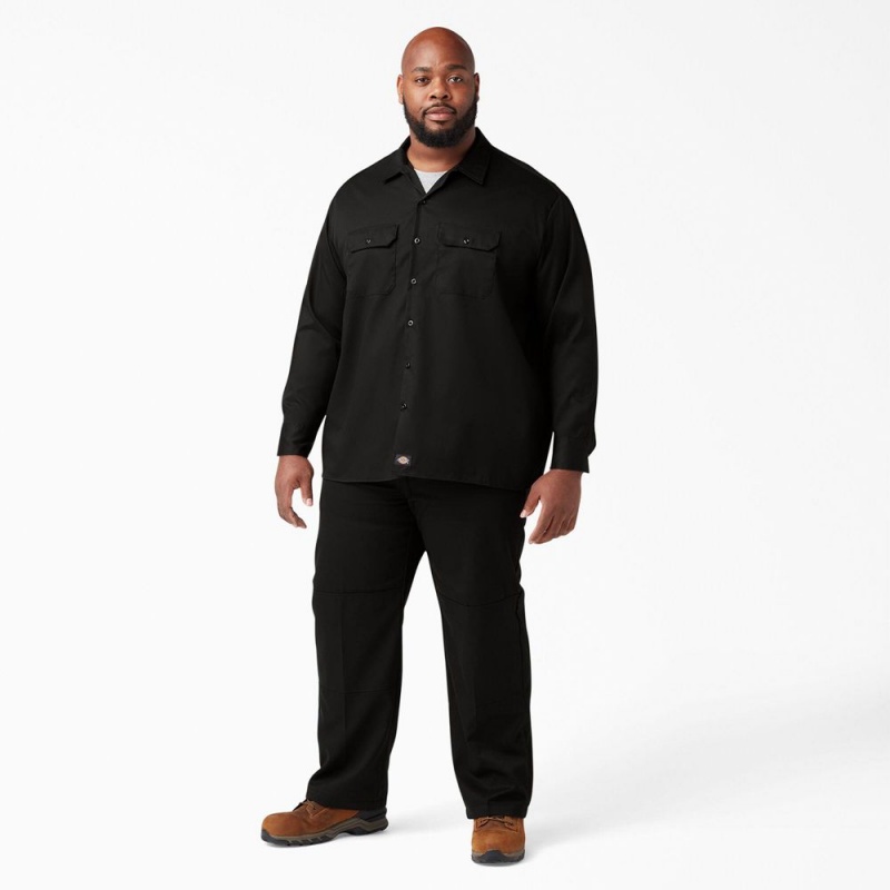 Black Dickies FLEX Relaxed Fit Long Sleeve Men's Work Shirts | 270-IJOUPS