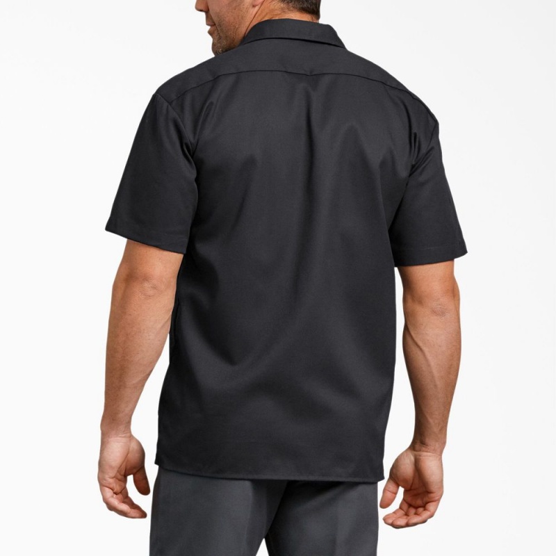 Black Dickies FLEX Relaxed Fit Short Sleeve Men's Work Shirts | 276-ISRNFD