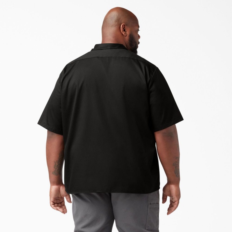 Black Dickies FLEX Relaxed Fit Short Sleeve Men's Work Shirts | 276-ISRNFD