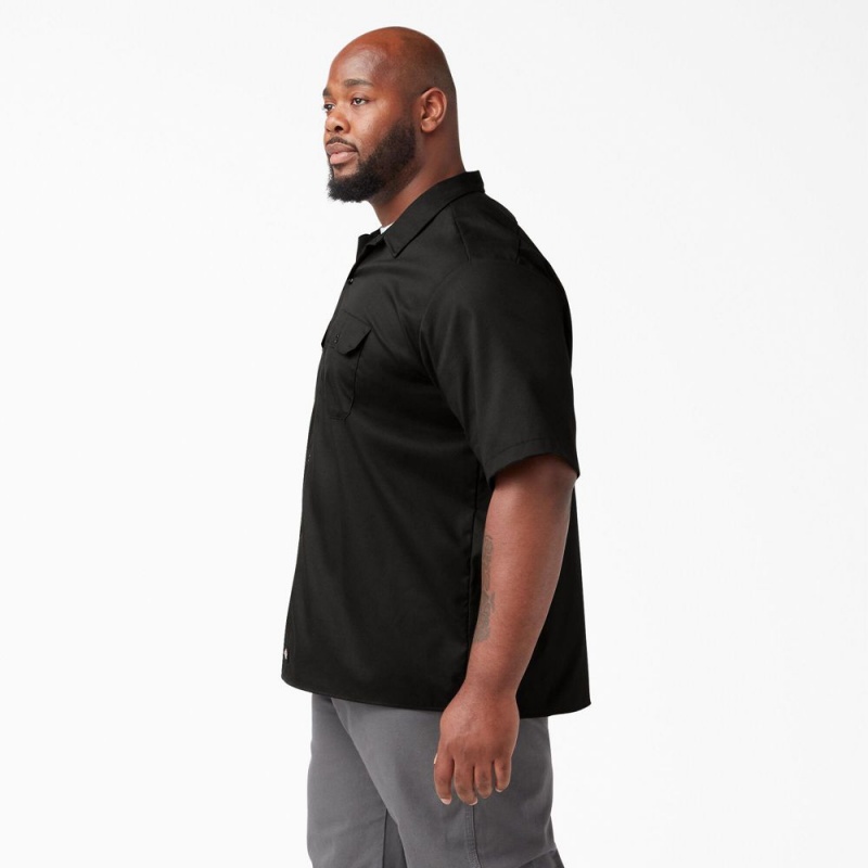 Black Dickies FLEX Relaxed Fit Short Sleeve Men's Work Shirts | 276-ISRNFD