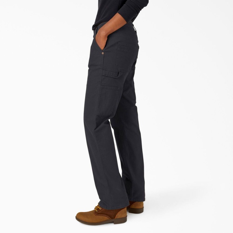 Black Dickies FLEX Relaxed Straight Fit Duck Carpenter Women's Pants | 847-QGPHOJ