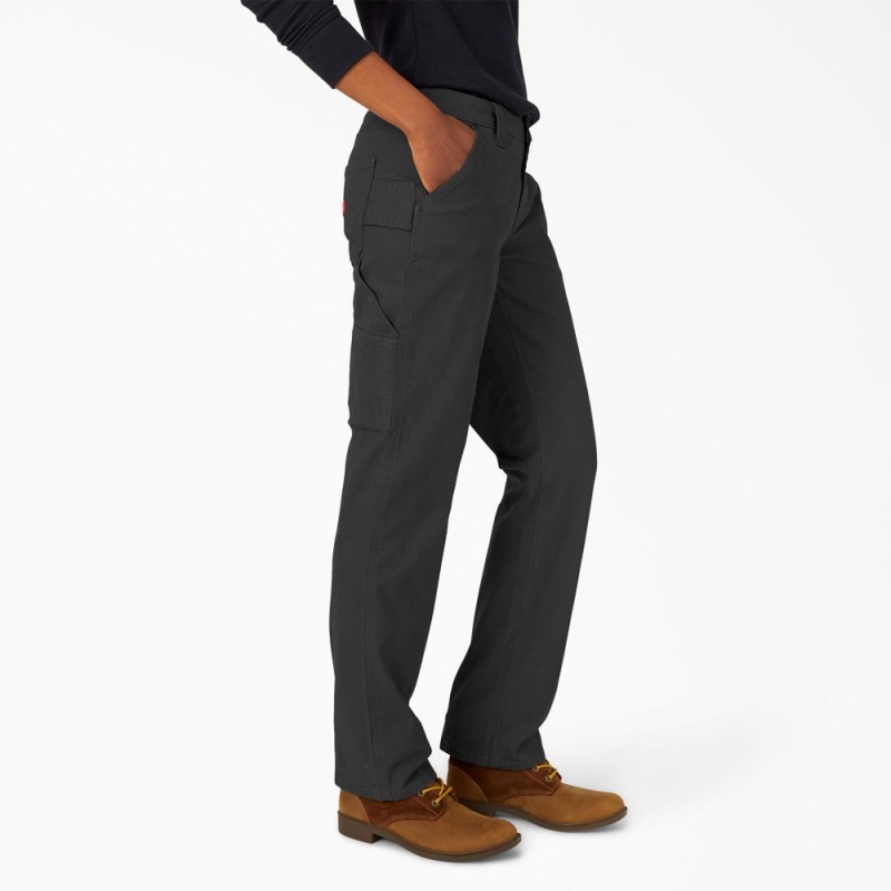 Black Dickies FLEX Relaxed Straight Fit Duck Carpenter Women's Pants | 847-QGPHOJ