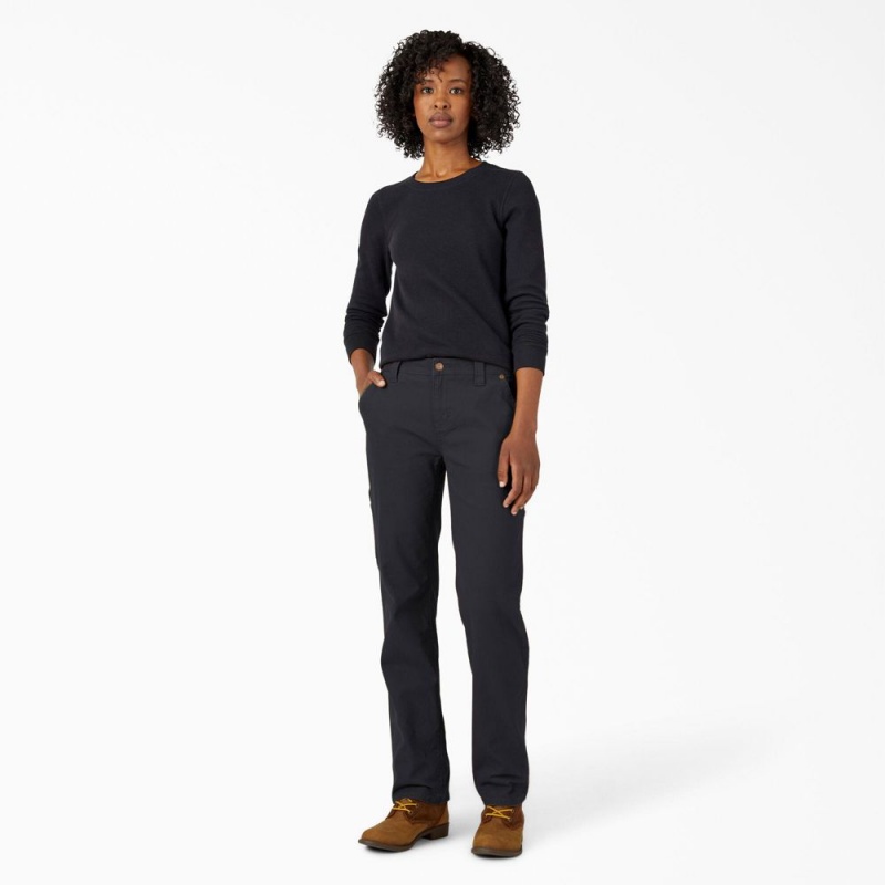 Black Dickies FLEX Relaxed Straight Fit Duck Carpenter Women's Pants | 847-QGPHOJ