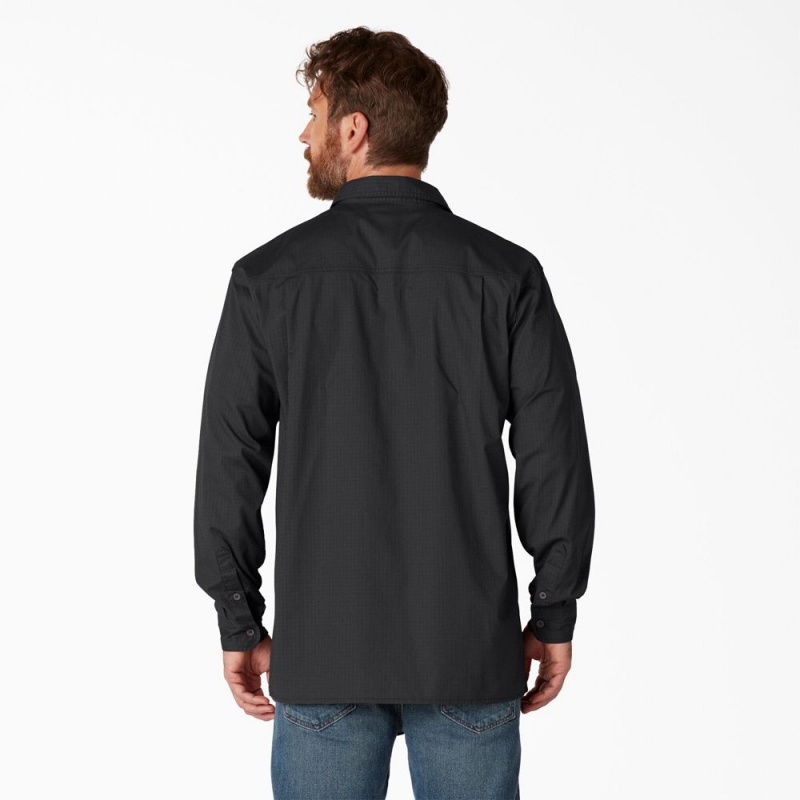 Black Dickies FLEX Ripstop Long Sleeve Men's Shirt | 514-XMBOFW