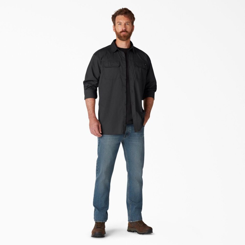 Black Dickies FLEX Ripstop Long Sleeve Men's Shirt | 514-XMBOFW