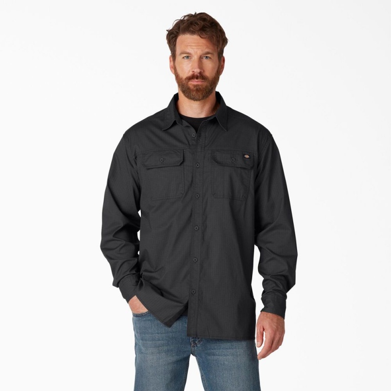 Black Dickies FLEX Ripstop Long Sleeve Men\'s Shirt | 514-XMBOFW