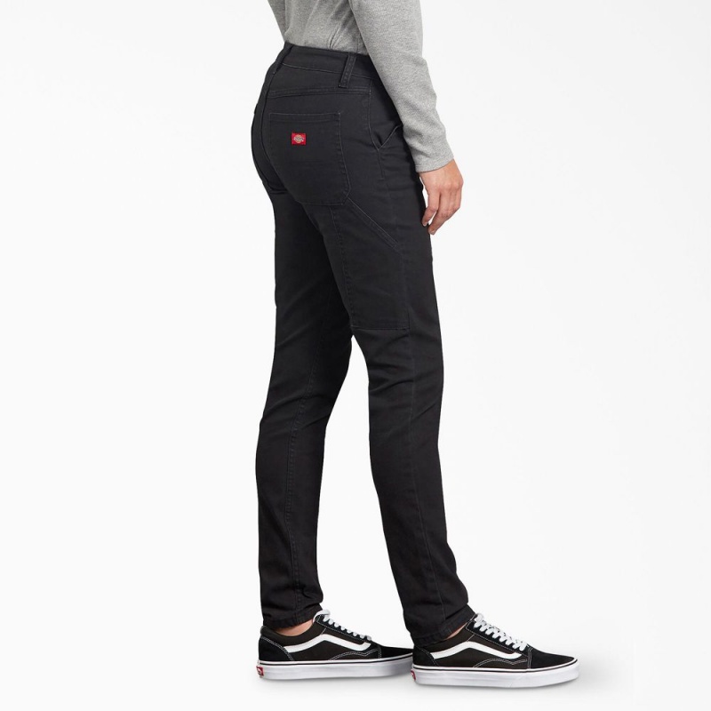 Black Dickies FLEX Slim Fit Duck Carpenter Women's Pants | 341-ZKUDQI