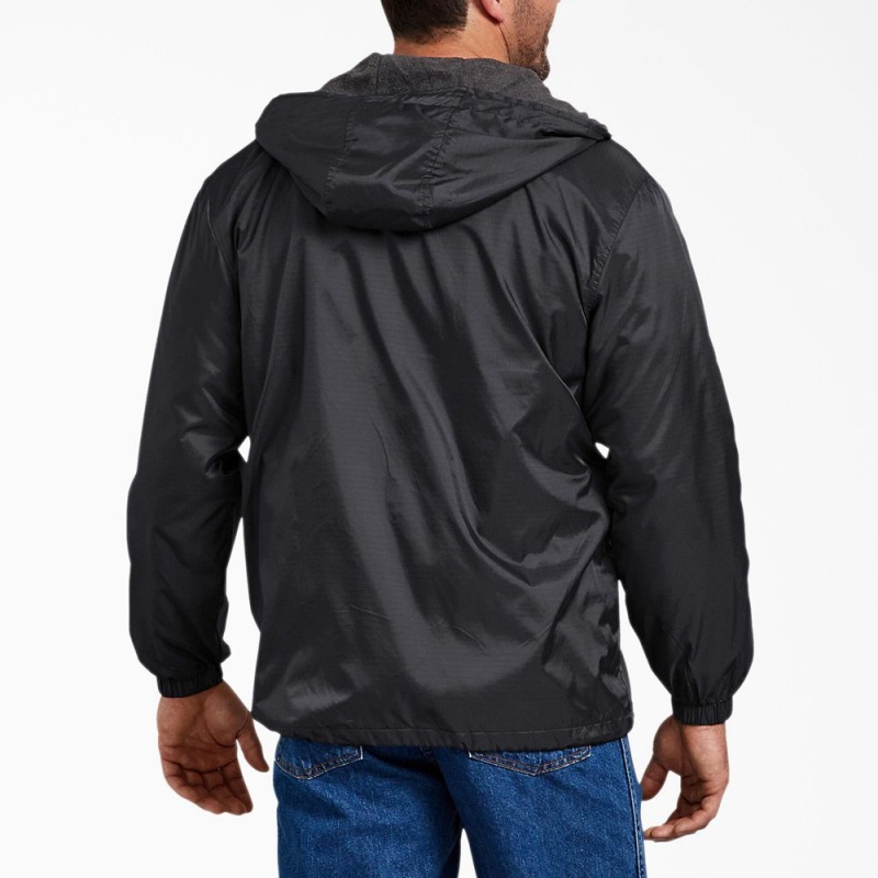 Black Dickies Fleece Lined Nylon Hooded Men's Jacket | 824-MKNTZI