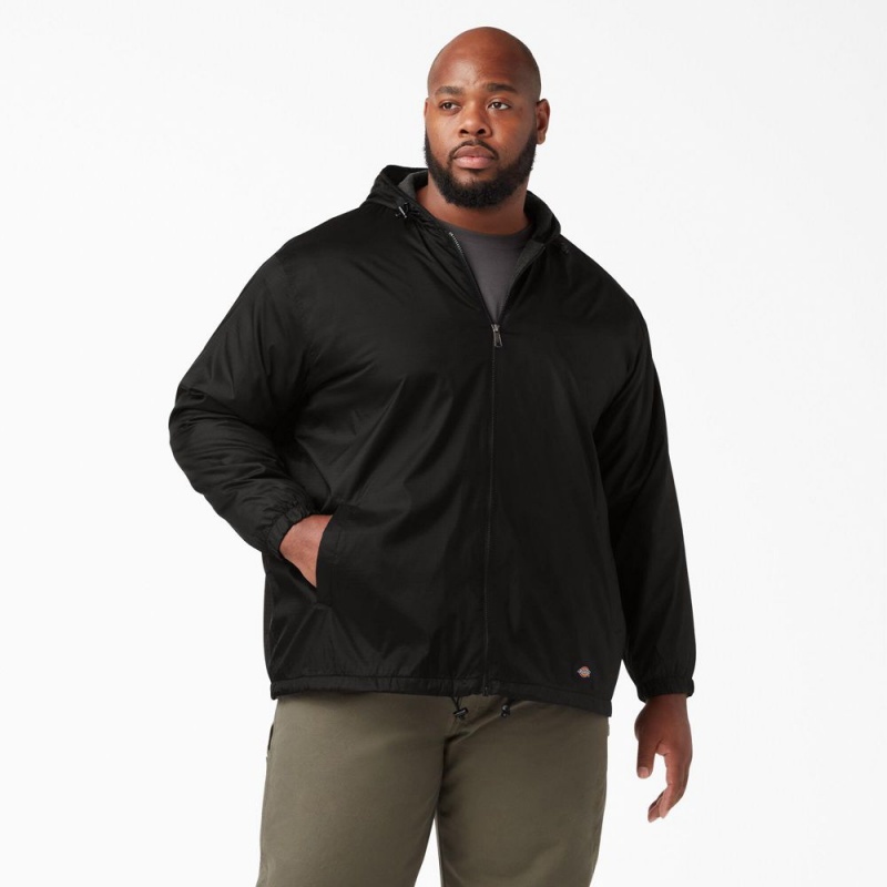 Black Dickies Fleece Lined Nylon Hooded Men's Jacket | 824-MKNTZI