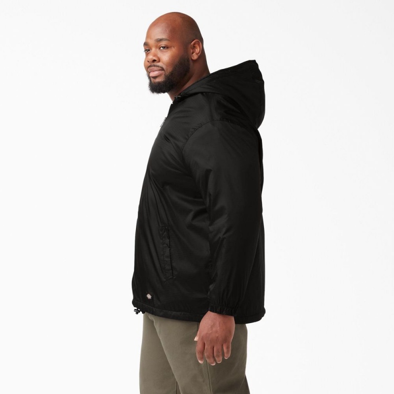 Black Dickies Fleece Lined Nylon Hooded Men's Jacket | 824-MKNTZI