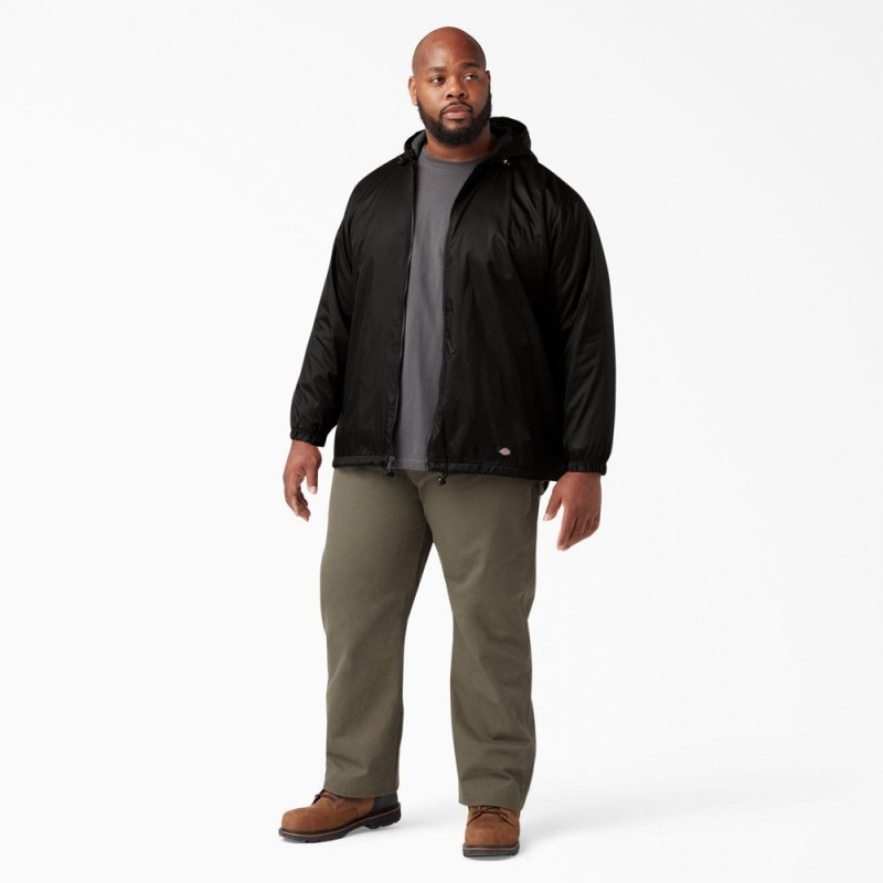 Black Dickies Fleece Lined Nylon Hooded Men's Jacket | 824-MKNTZI