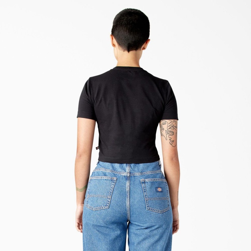 Black Dickies Garden Plain Cropped Women's T-Shirt | 203-DKUCMW