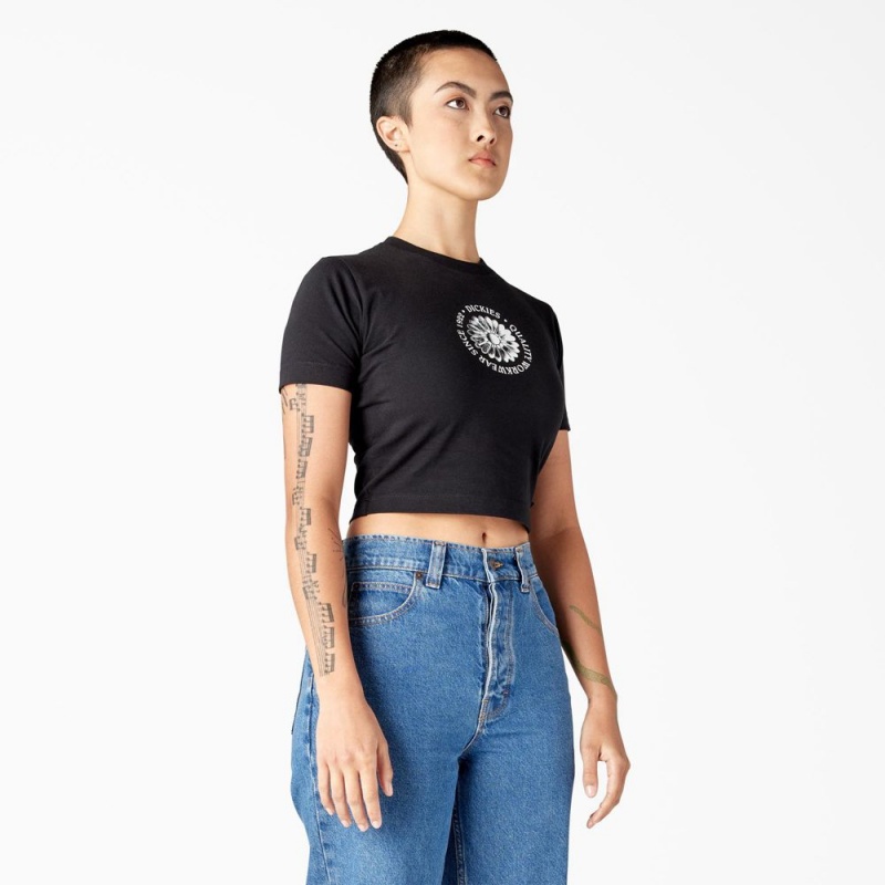 Black Dickies Garden Plain Cropped Women's T-Shirt | 203-DKUCMW