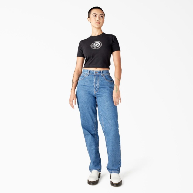 Black Dickies Garden Plain Cropped Women's T-Shirt | 203-DKUCMW