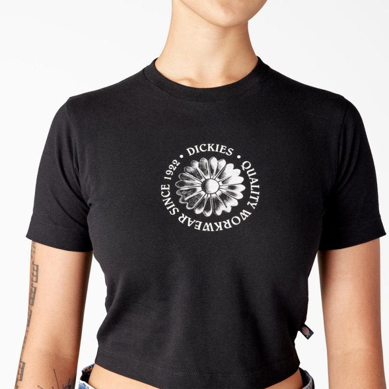 Black Dickies Garden Plain Cropped Women's T-Shirt | 203-DKUCMW