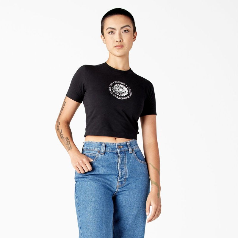 Black Dickies Garden Plain Cropped Women\'s T-Shirt | 203-DKUCMW