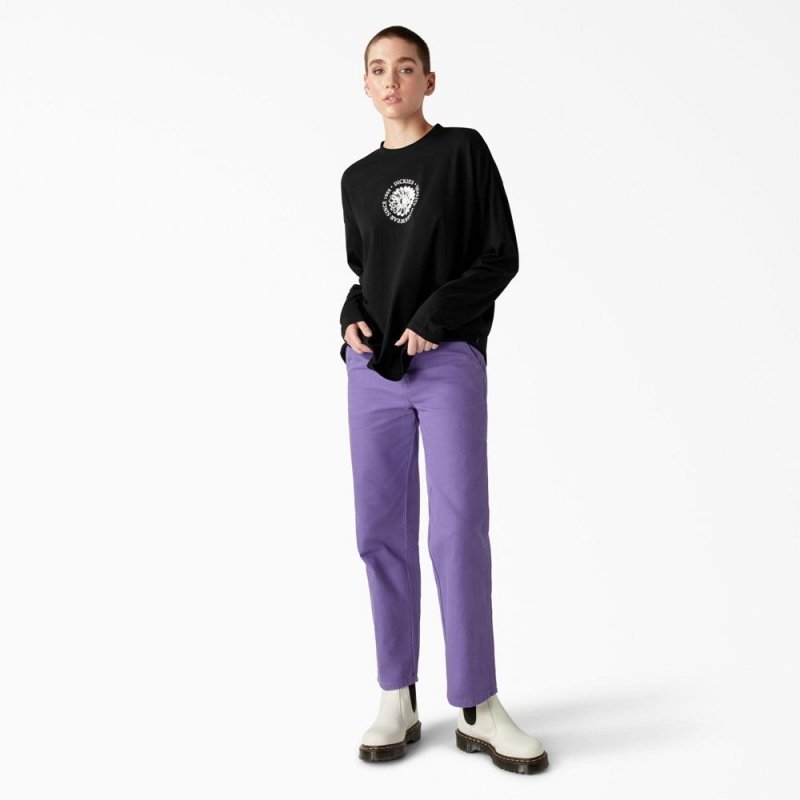 Black Dickies Garden Plain Long Sleeve Women's T-Shirt | 024-NELROI