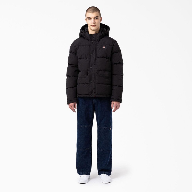 Black Dickies Glacier View Anorak Puffer Men's Jacket | 521-TYERIH