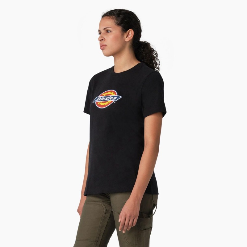 Black Dickies Heavyweight Logo Women's T-Shirt | 658-PCGIYS