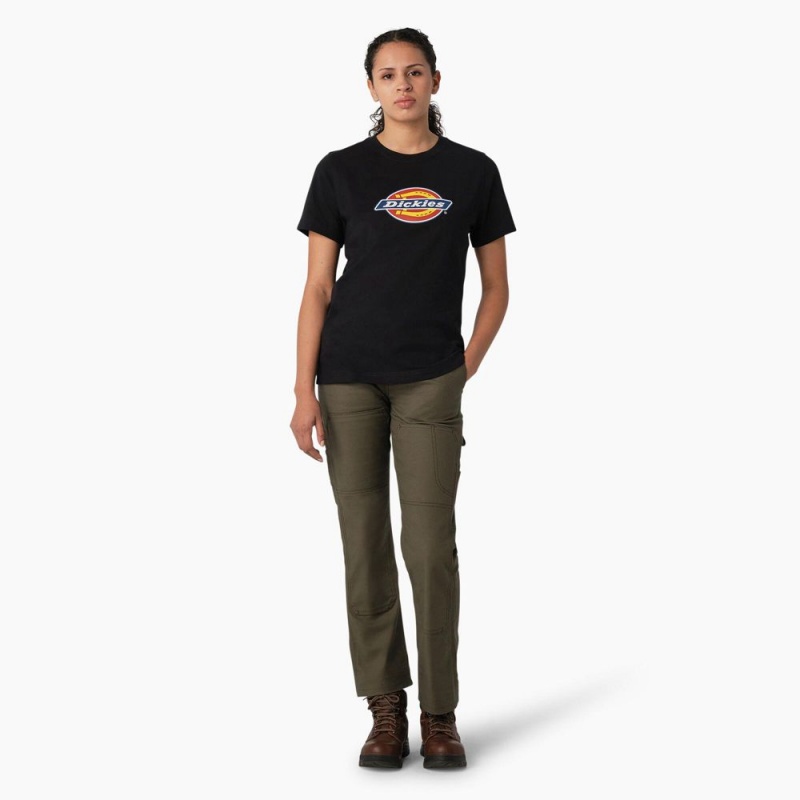 Black Dickies Heavyweight Logo Women's T-Shirt | 658-PCGIYS