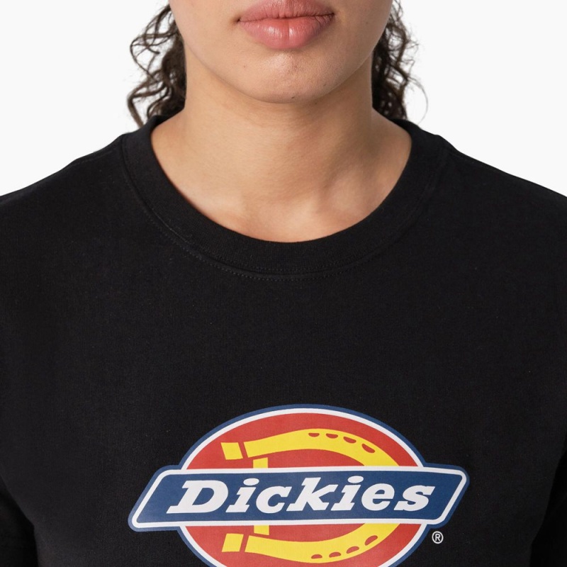 Black Dickies Heavyweight Logo Women's T-Shirt | 658-PCGIYS