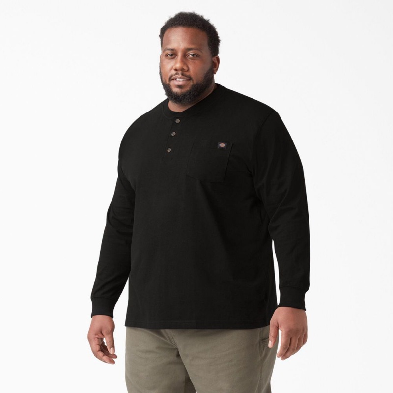 Black Dickies Heavyweight Long Sleeve Henley Men's T-Shirt | 732-YMANPJ