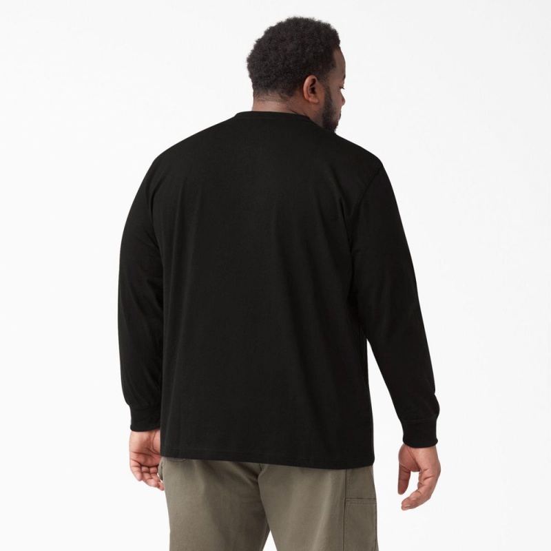 Black Dickies Heavyweight Long Sleeve Henley Men's T-Shirt | 732-YMANPJ