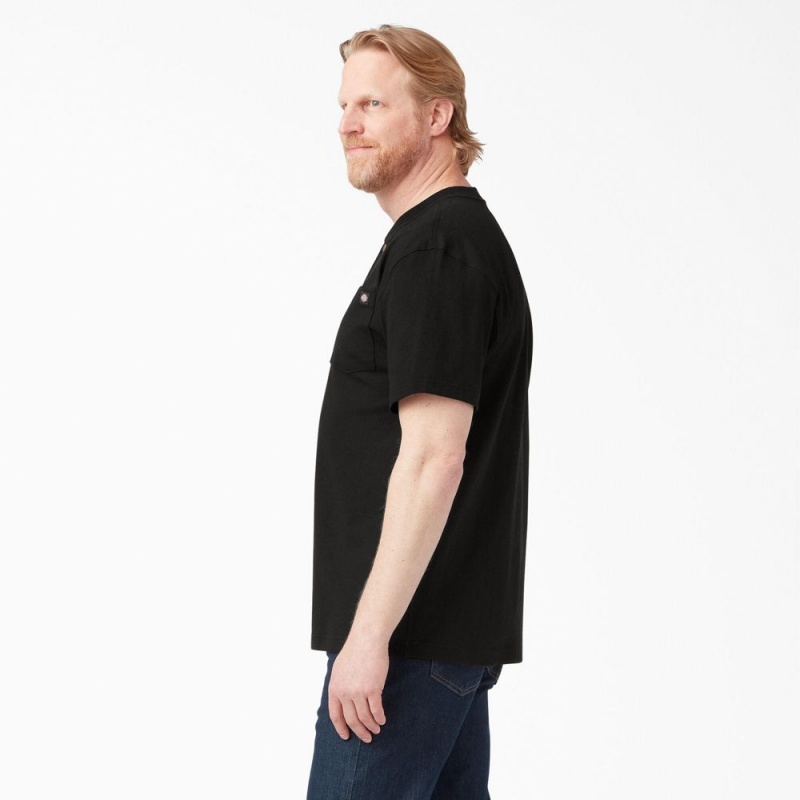 Black Dickies Heavyweight Short Sleeve Henley Men's T-Shirt | 791-CAYXIG