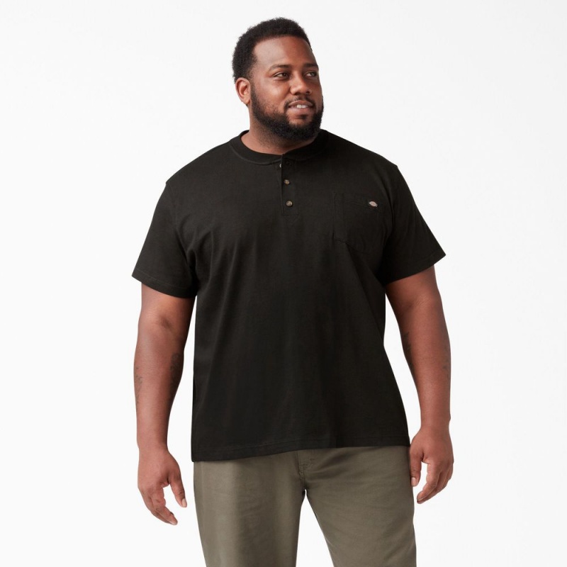 Black Dickies Heavyweight Short Sleeve Henley Men's T-Shirt | 791-CAYXIG