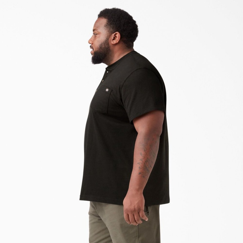 Black Dickies Heavyweight Short Sleeve Henley Men's T-Shirt | 791-CAYXIG