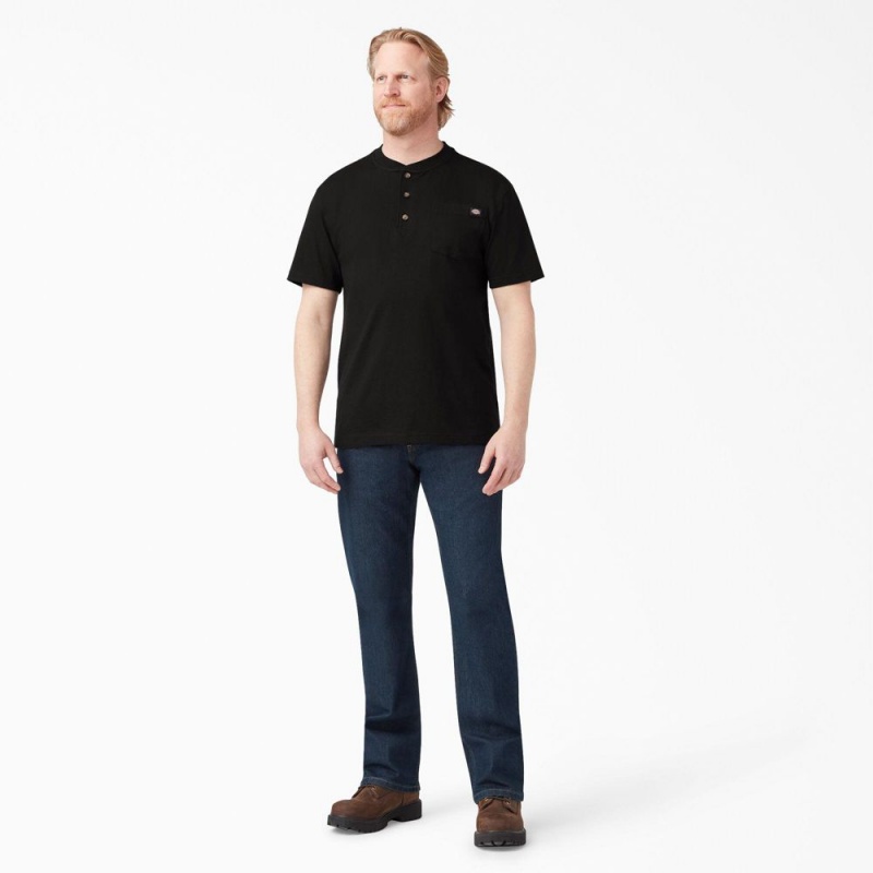 Black Dickies Heavyweight Short Sleeve Henley Men's T-Shirt | 791-CAYXIG