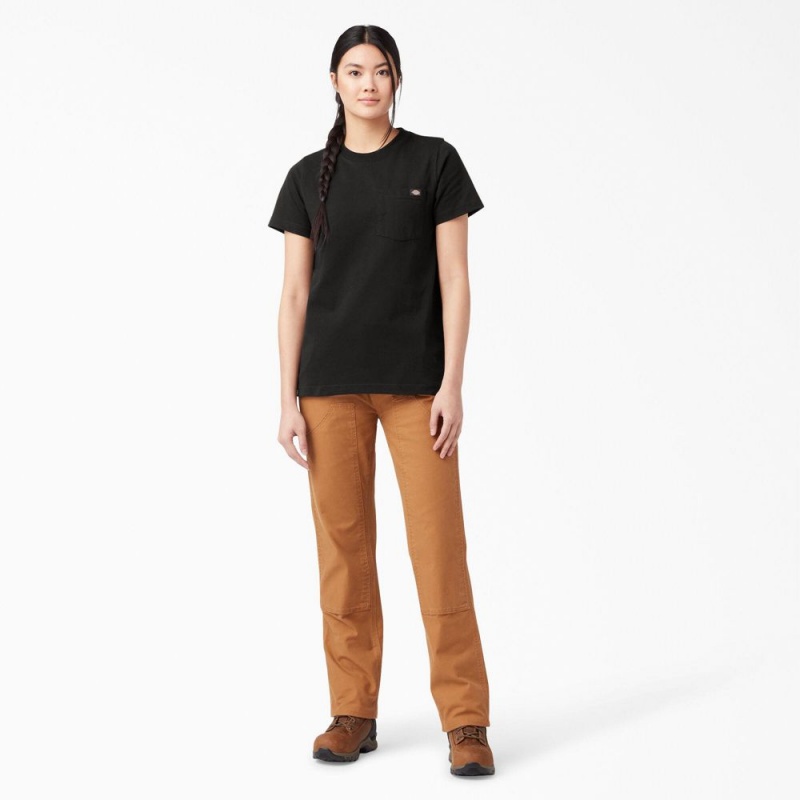 Black Dickies Heavyweight Short Sleeve Pocket Women's T-Shirt | 650-MGABNK