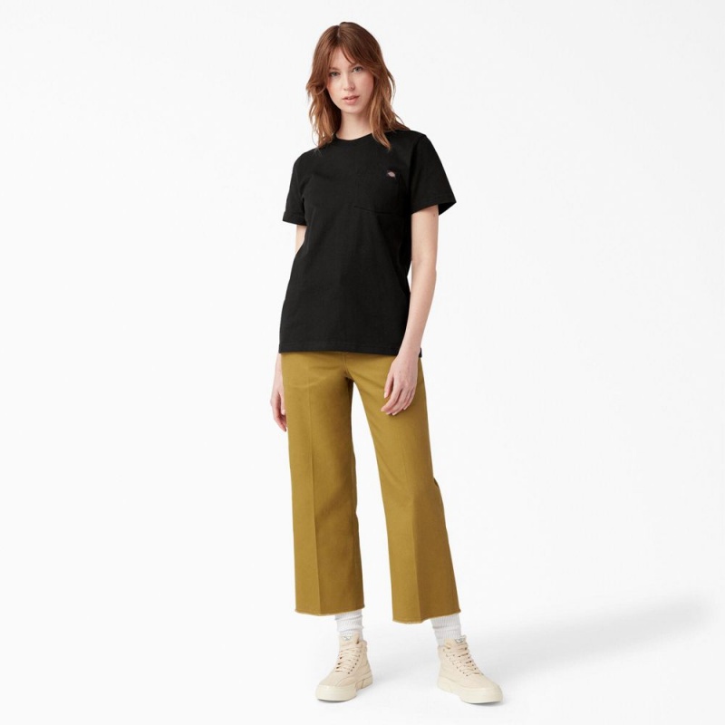 Black Dickies Heavyweight Short Sleeve Pocket Women's T-Shirt | 650-MGABNK