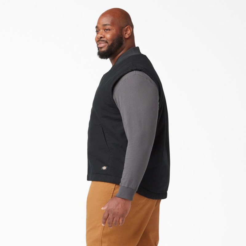 Black Dickies High Pile Fleece Lined Duck Men's Vest | 931-OXPBJL