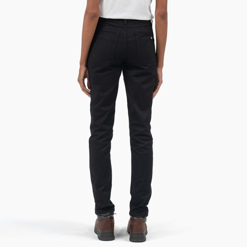 Black Dickies High Rise Skinny Twill Women's Pants | 708-UPKWXS